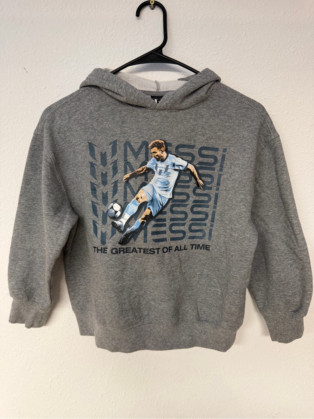 Kids Grey Messi The Greatest Of All Time Soccer Hoodie